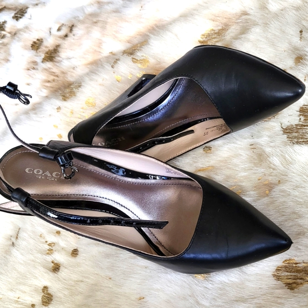 Coach black wedge pump with ankle strap size 7.5